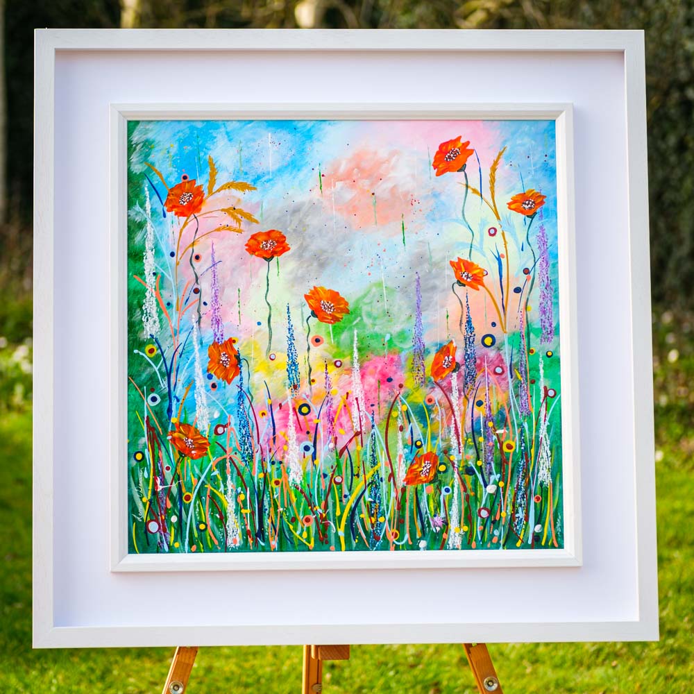 Painting on canvas of orange poppies by Lorraine O'Donovan